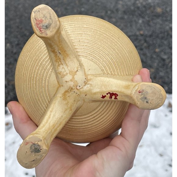 Antique Early 20th C. TECO Ribbed Tripod Footed Yellow Glazed Art Deco Pottery - Picture 9 of 16